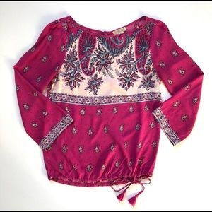 Lucky Brand Pink Paisley Print Side Tie Blouse